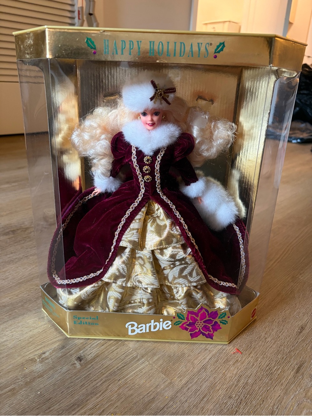 Barbie Holiday Collector Doll in Burgundy Velvet & Gold Brocade